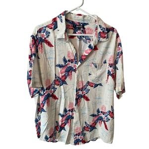 MIX&NY Mens XL Hawaiian Rayon Button Down Shirt Cream Red Navy
